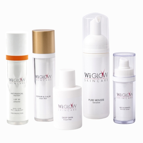 Wiglow Produktset für pigmentierte Haut / Pickelmale / zu Couperose neigende Haut.
